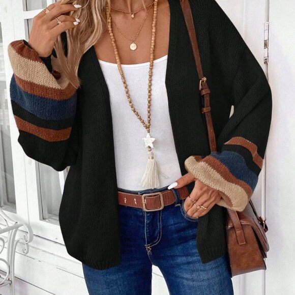 Multicolor Casual Women's Spliced Long Sleeve Cardigan - Picture 4 of 6